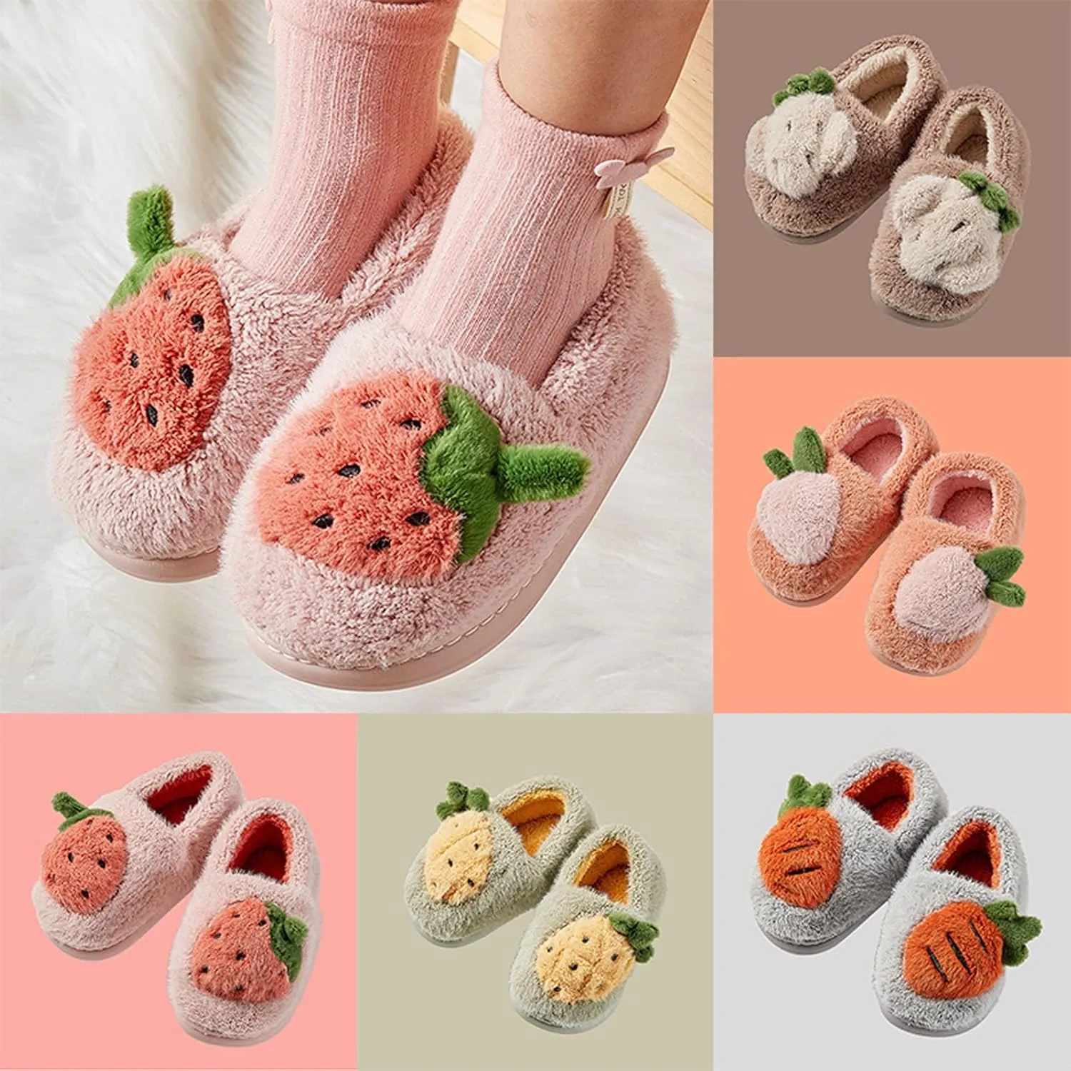 Girls Cute C??rtoon Fuzzy Slippers with Memory Foam Kids Plush Warm Winter House Shoes Toddler Crochet Unisex ??lats