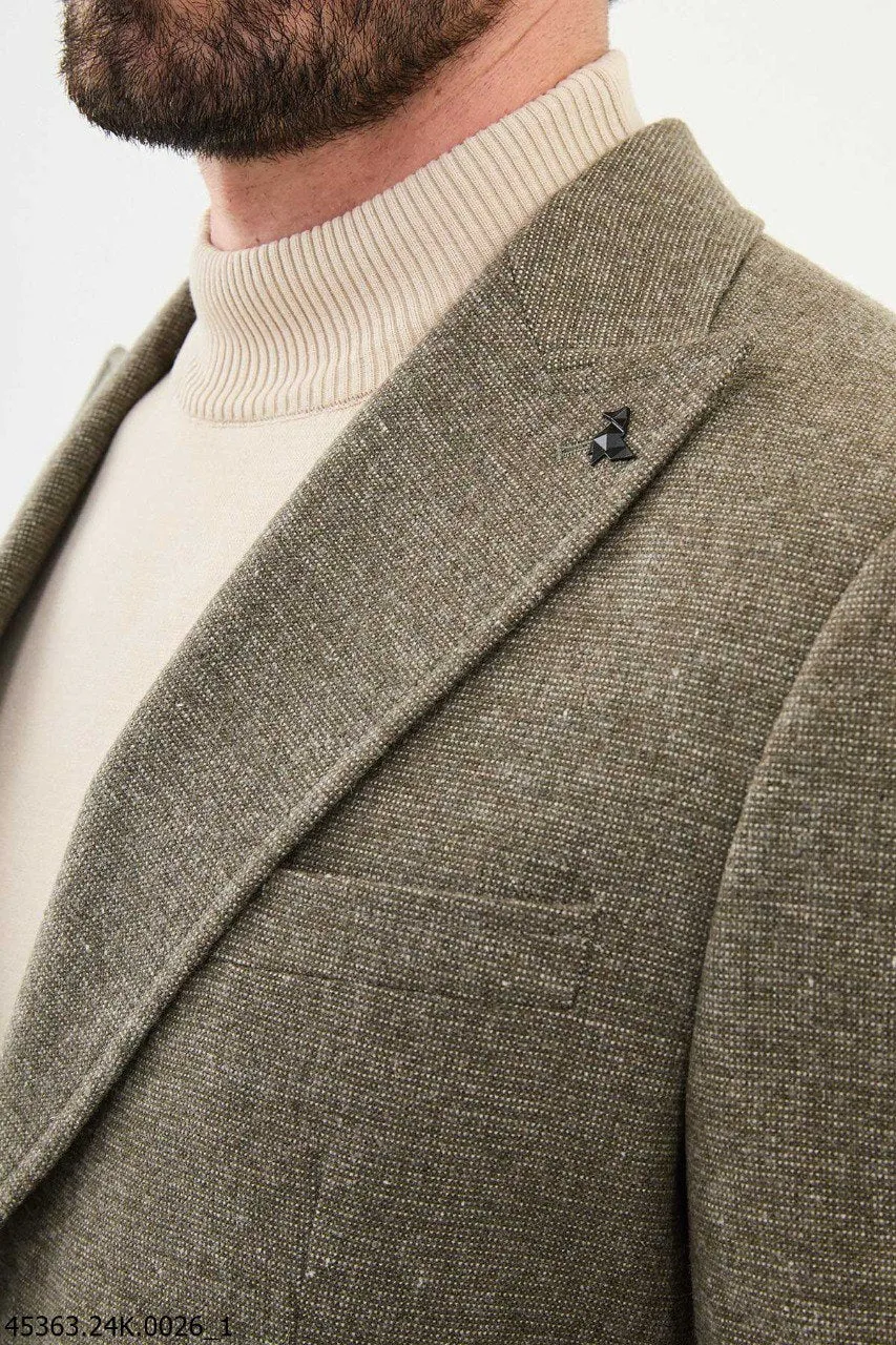 HolloMen Olive Green Single-Breasted Suit with Notch Lapel.