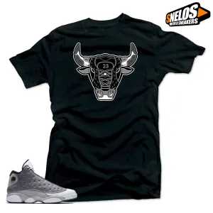 Jordan 13 Atmosphere Grey Retro Match Shirts-Bull 13 Black Tee