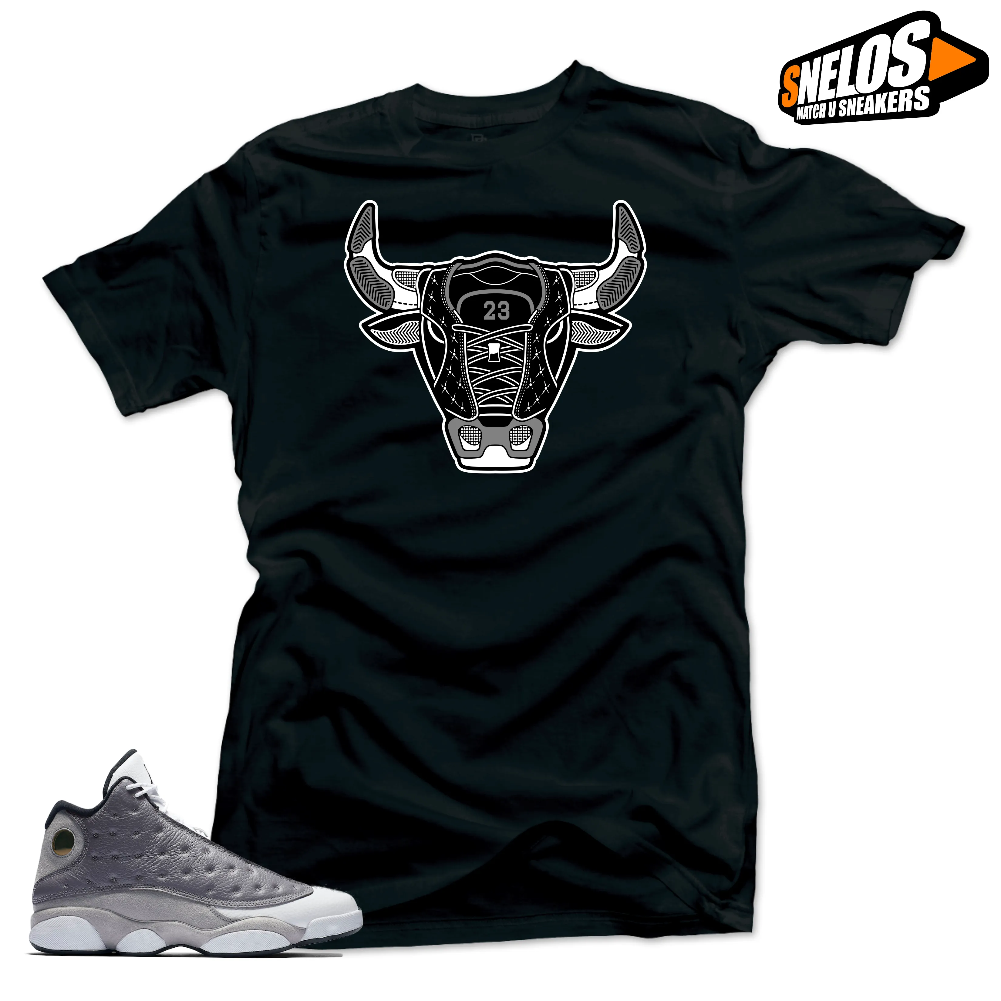 Jordan 13 Atmosphere Grey Retro Match Shirts-Bull 13 Black Tee