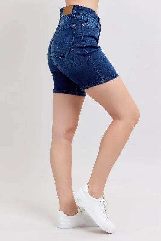 Judy Blue High Waist V-Front Bermuda In Dark Wash