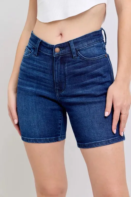 Judy Blue High Waist V-Front Bermuda In Dark Wash