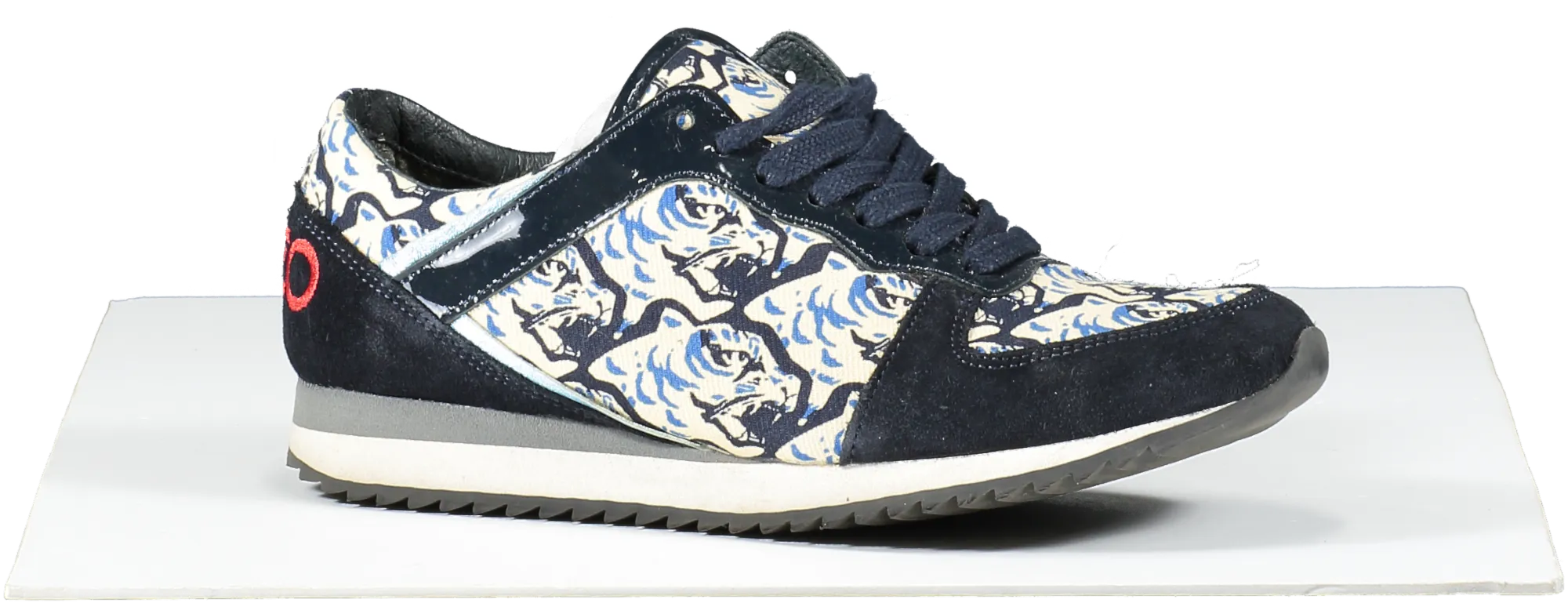 Kenzo Blue Crosta Navy Tiger Print Suede Trainers UK 4 EU 37 