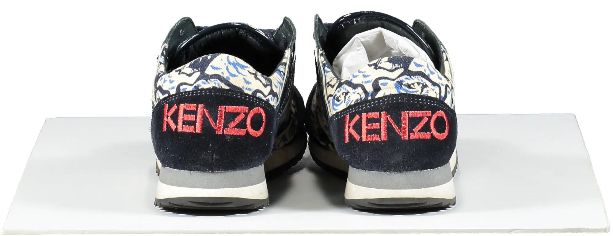 Kenzo Blue Crosta Navy Tiger Print Suede Trainers UK 4 EU 37 