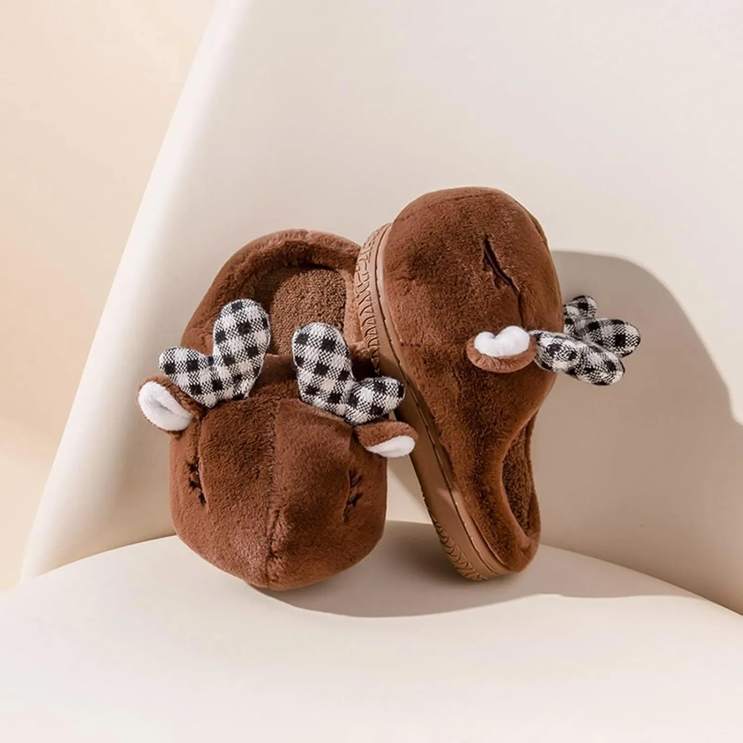 Kids Cute Deer Cotton Slippers Boys Girls Breathable Velvet Slides Shoes Toddler Plush Non Slip Indoor House Shoes
