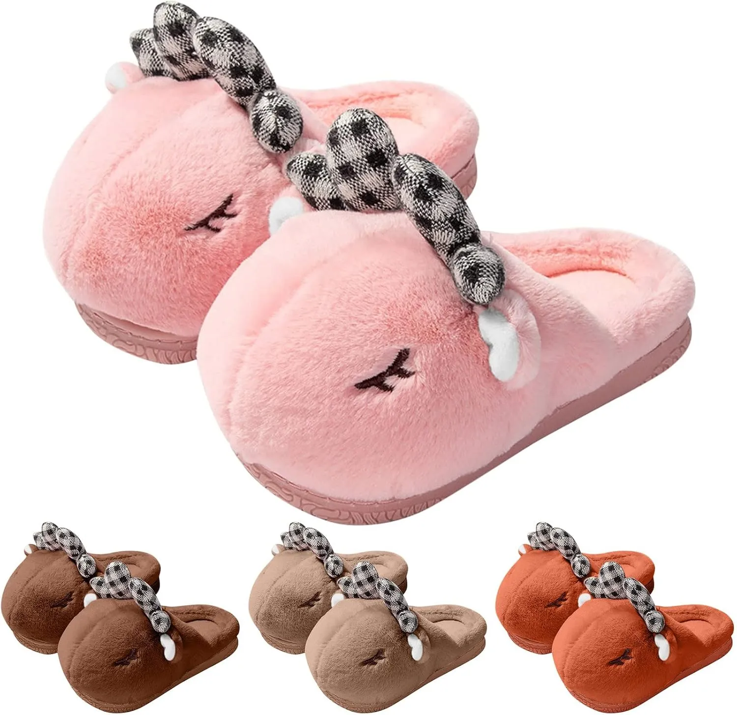 Kids Cute Deer Cotton Slippers Boys Girls Breathable Velvet Slides Shoes Toddler Plush Non Slip Indoor House Shoes