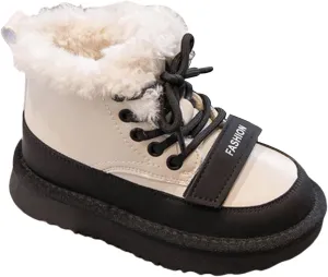 Kids Girls Fleece Winter Boots Lace-up Soft Rubber Bottom Vintage Plush Warm Comfortable Snow Cute Girl Winter Boots