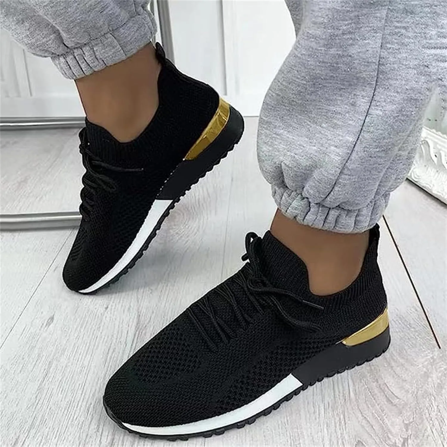 Ladmiple Walking Sneakers For Women Wide Width Tennis Shoes Slip On Memory Foam Non Slip Athletic Running Gym Sneakers