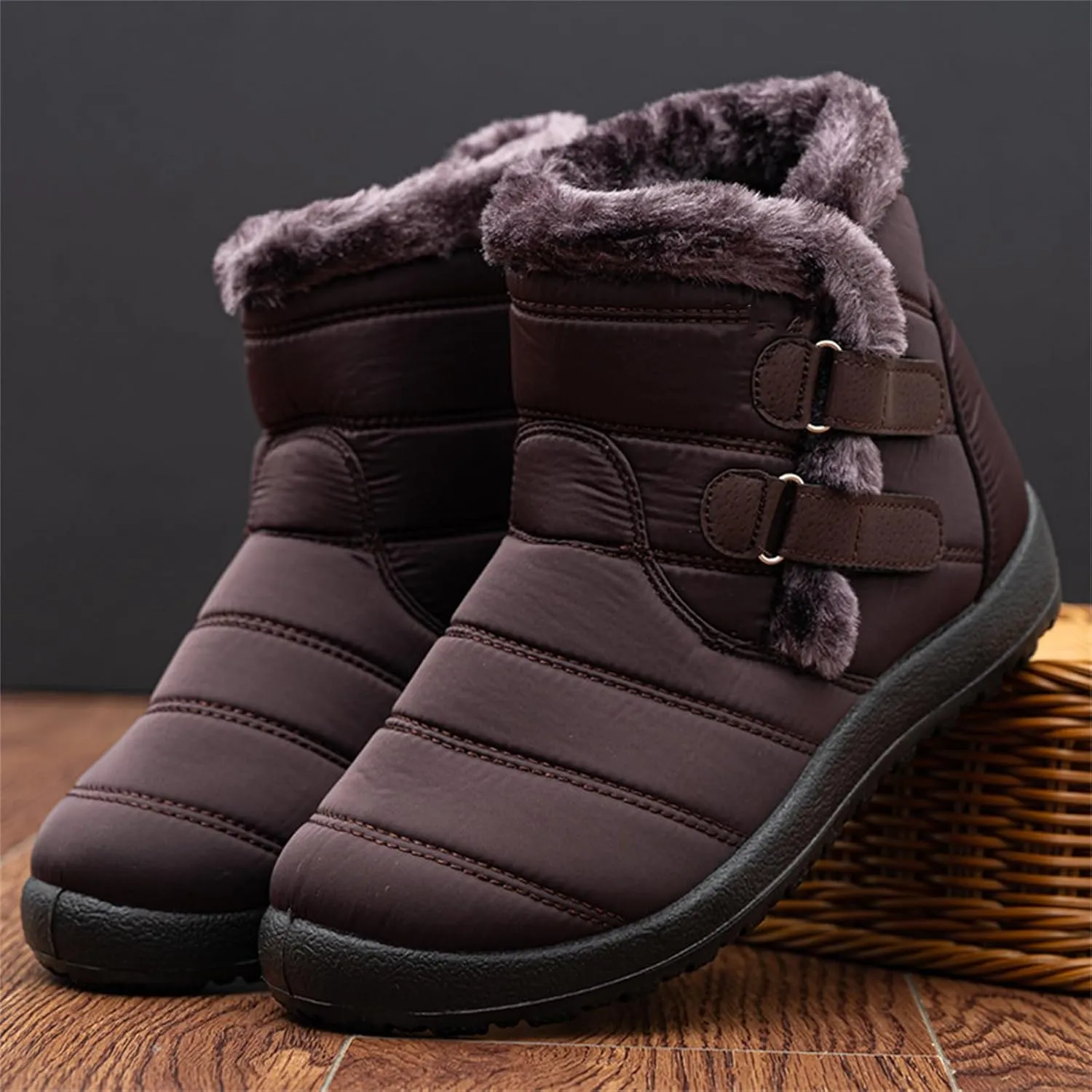 Ladmiple Winter Boots For Women Waterproof Snow Cute Ankle Booties Fur Lined Warm Slip On Outdoor Comfortable Walking Shoes
