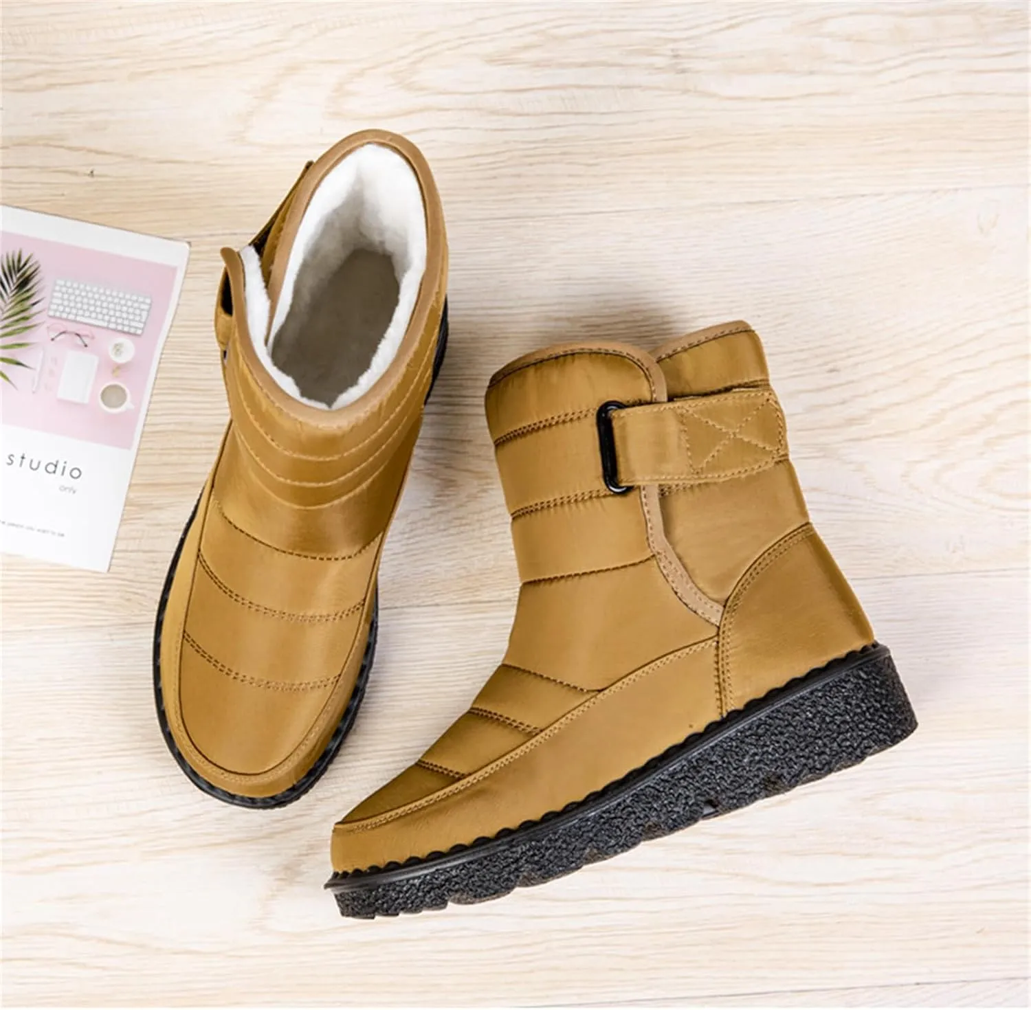 Ladmiple Winter Boots For Women Waterproof Snow Wide Width Warm Fur Lined Anti-Slip Ankle Booties Outdoor Walking Shoes