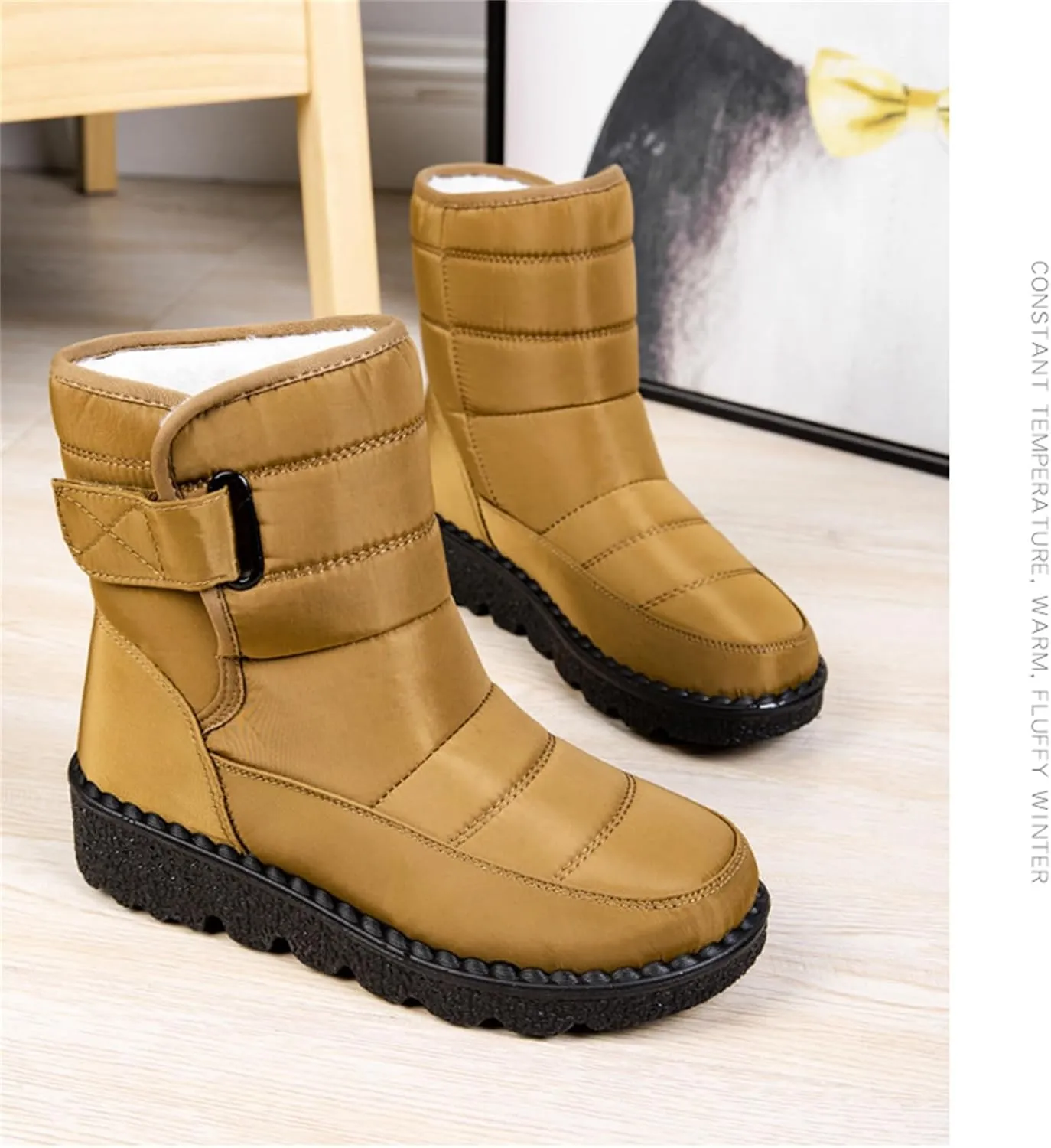 Ladmiple Winter Boots For Women Waterproof Snow Wide Width Warm Fur Lined Anti-Slip Ankle Booties Outdoor Walking Shoes