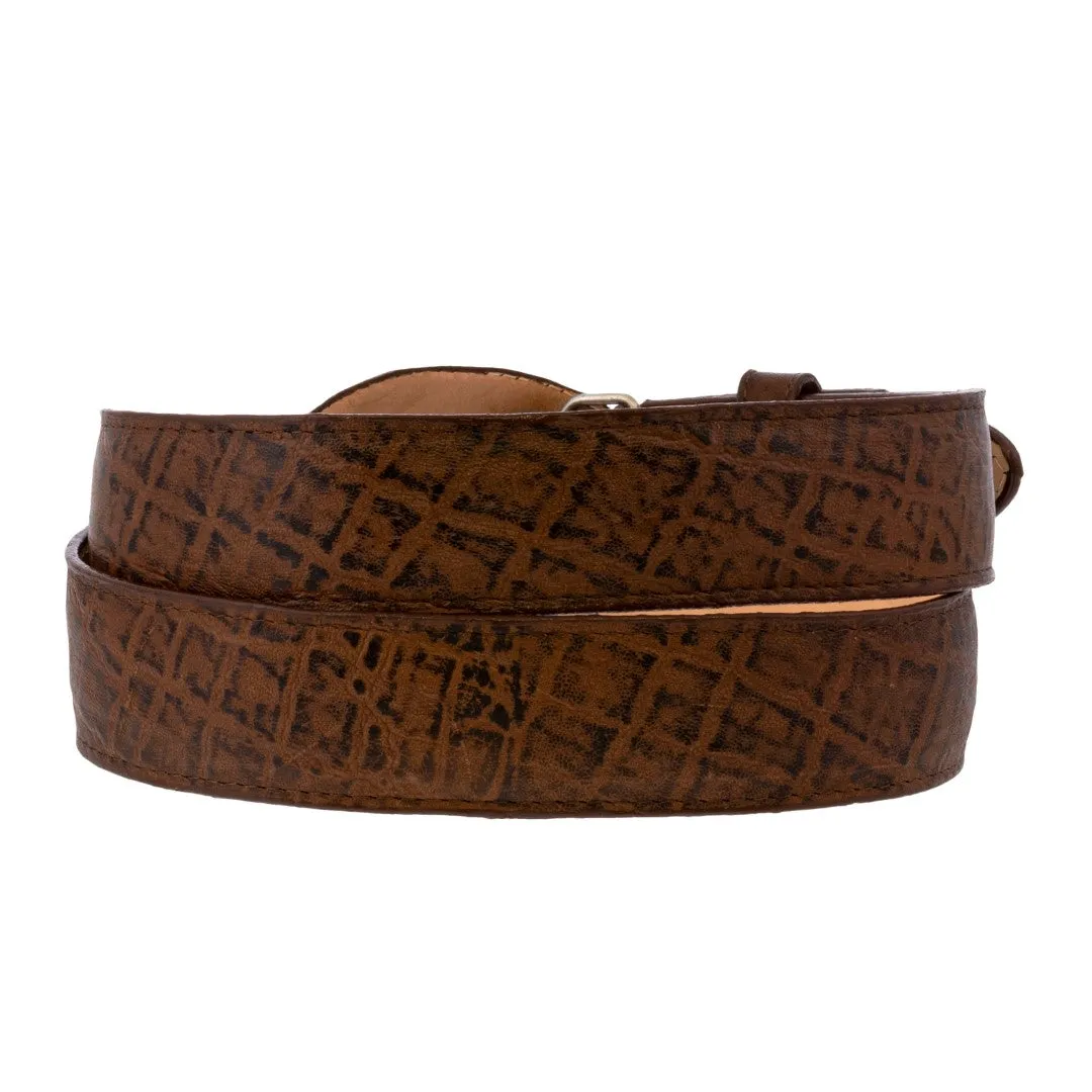 Light Brown Western Cowboy Belt Elephant Print Leather - Round Buckle
