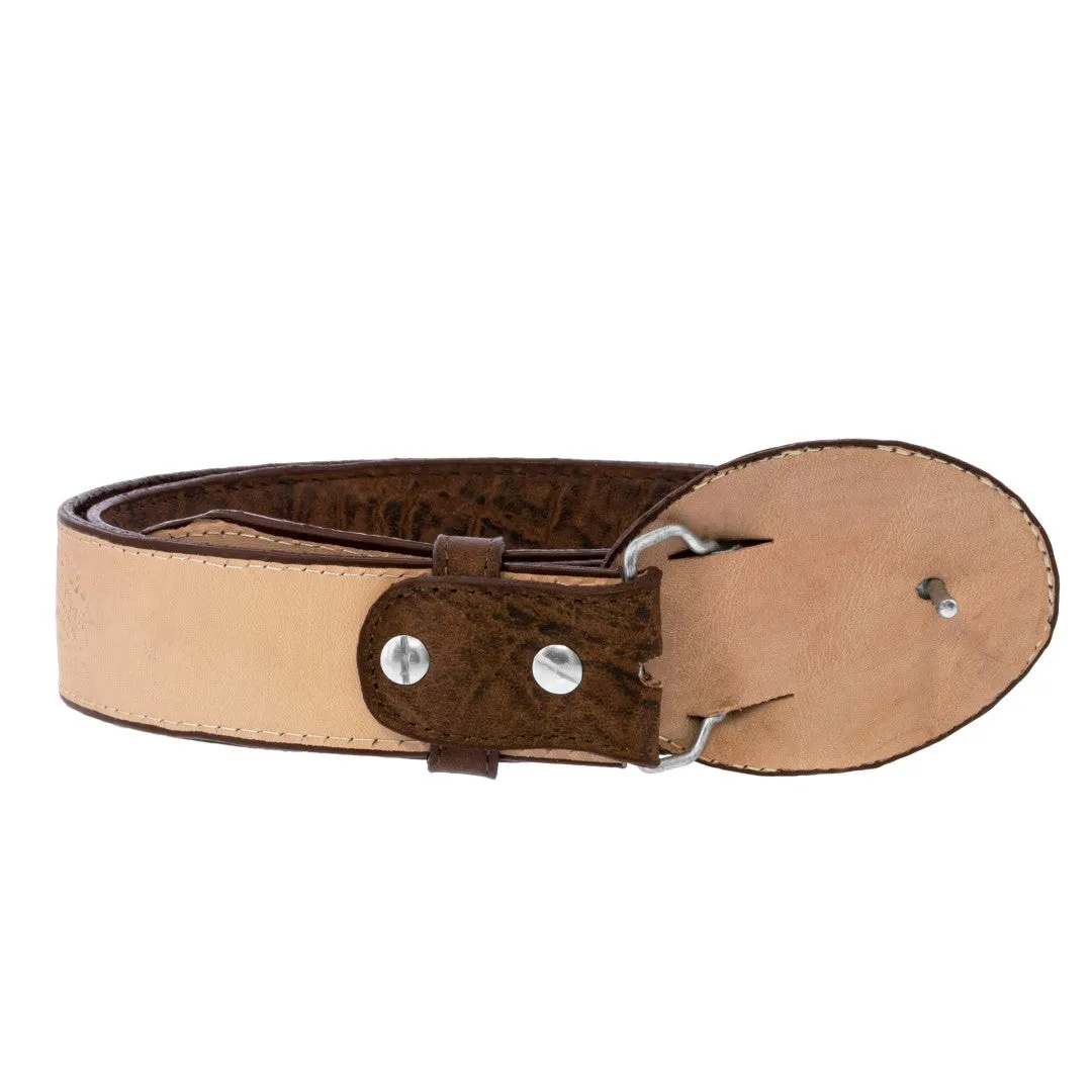 Light Brown Western Cowboy Belt Elephant Print Leather - Round Buckle