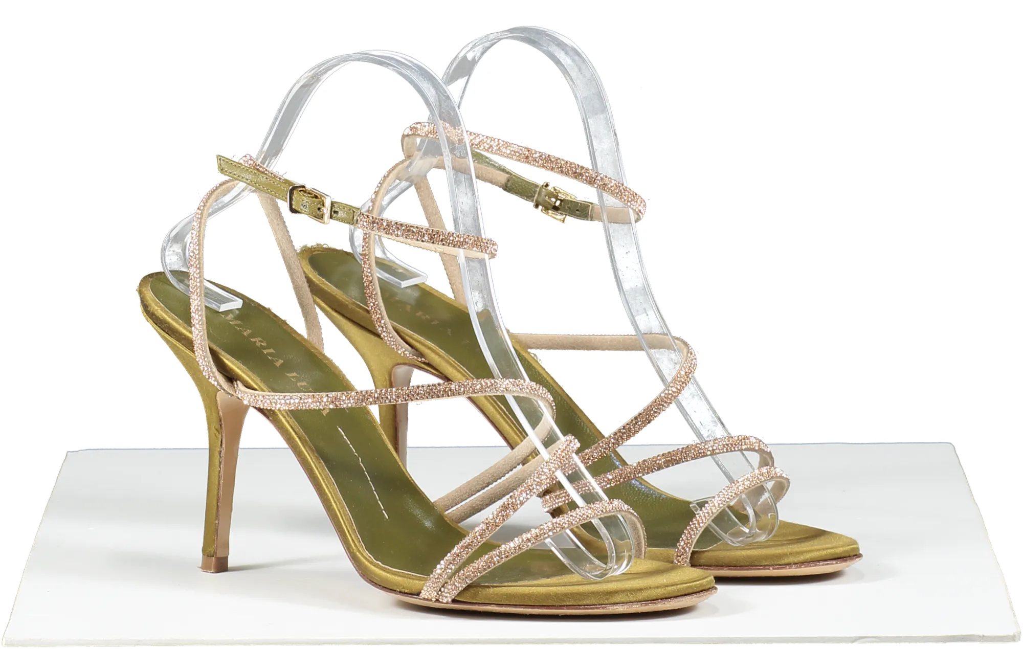 Maria Luca Green Curry Fannia Crystal Sandal UK 7 EU 40 