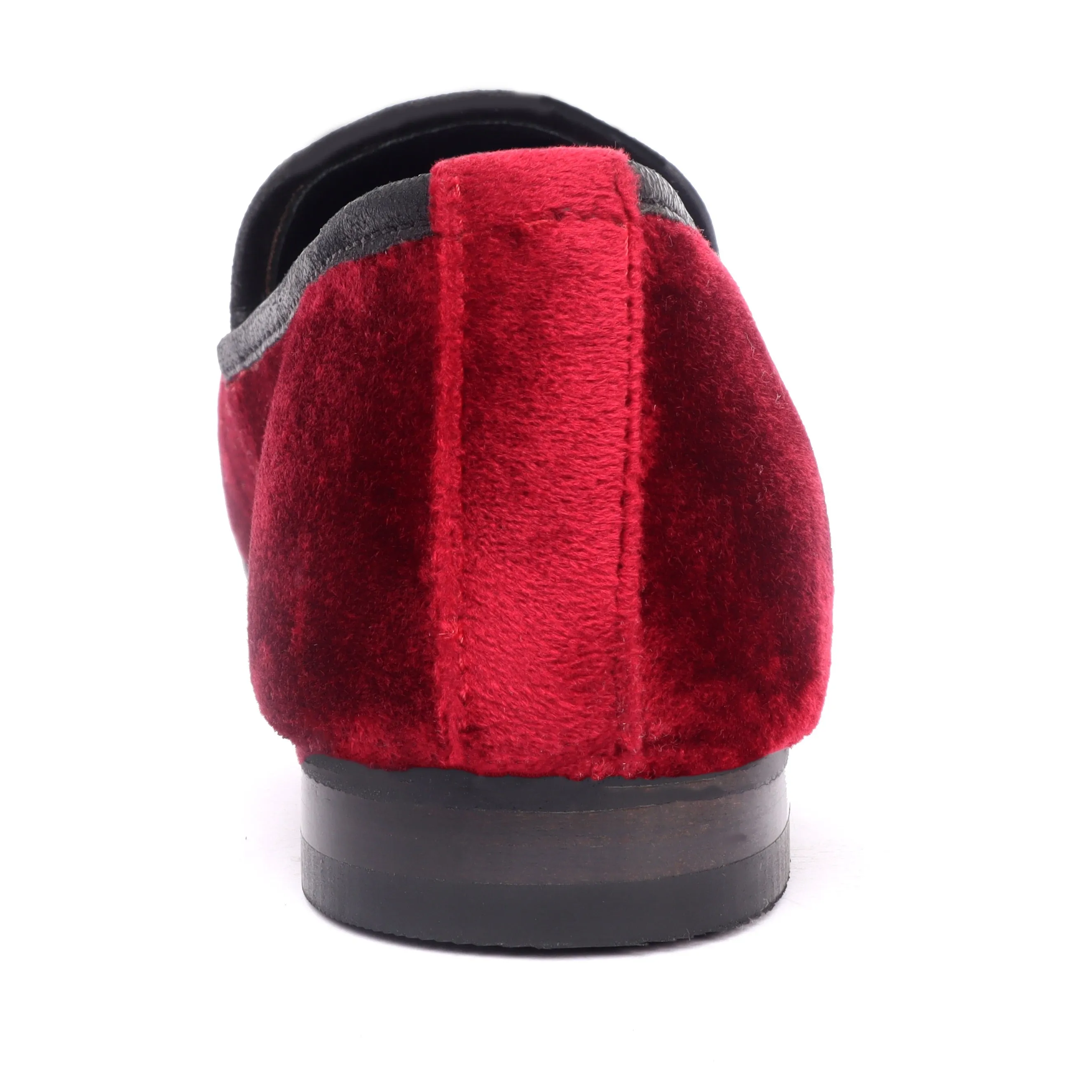 Maroon Velvet Slip-Ons With Golden Embroidery For Women