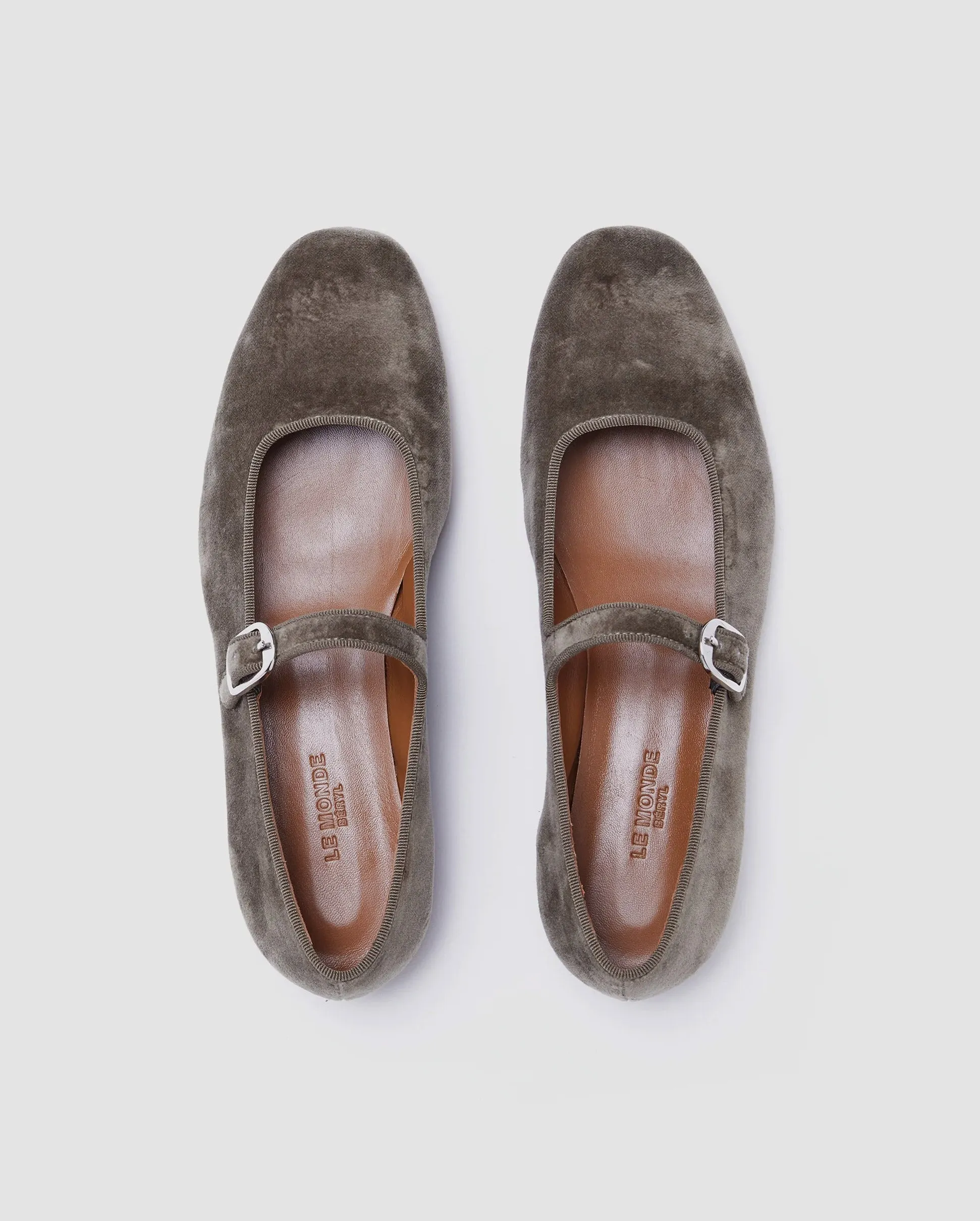 MARY JANE VELVET FLATS / GREY VELVET