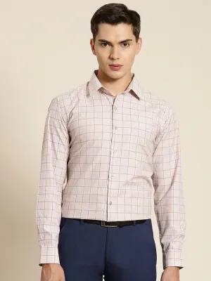 Men Beige Checks Cotton Rich Slim Fit Formal Shirt