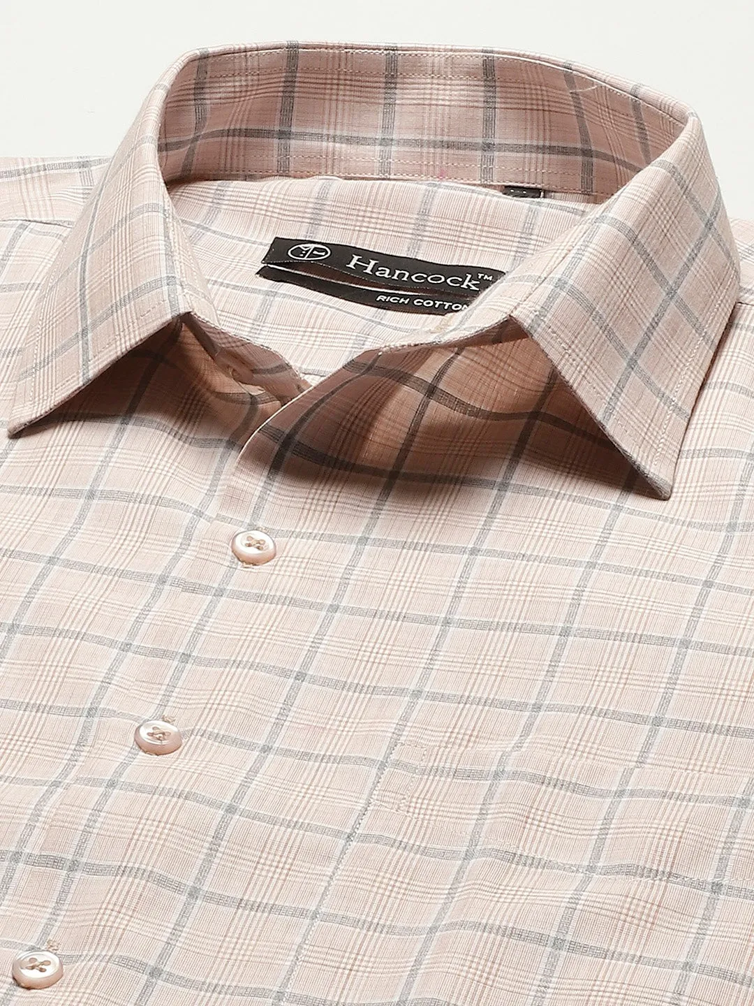 Men Beige Checks Cotton Rich Slim Fit Formal Shirt