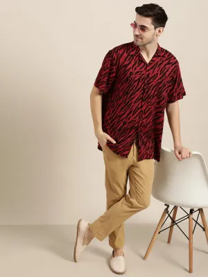 Men Black & Red Printed Viscose Rayon Relaxed Fit Casual Resort Shirt