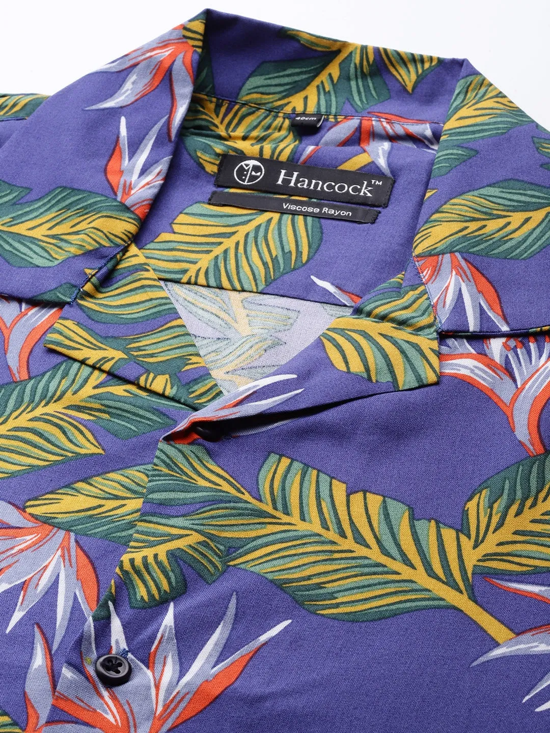 Men Blue & Yellow Printed Pure Cotton Relaxed Fit Casual Resort Shirt