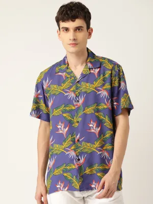 Men Blue & Yellow Printed Pure Cotton Relaxed Fit Casual Resort Shirt