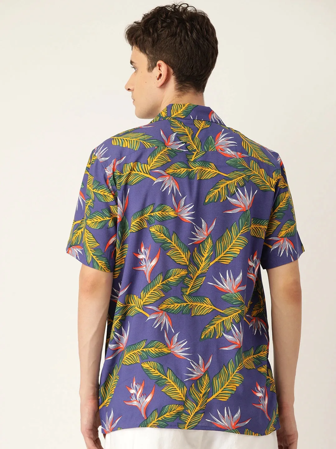 Men Blue & Yellow Printed Pure Cotton Relaxed Fit Casual Resort Shirt