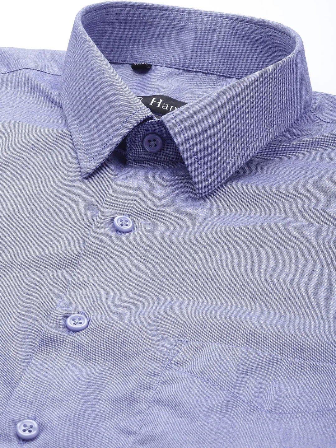 Men Blue Solid Chambray Short Sleeve Cotton Rich Slim Fit Formal Shirt