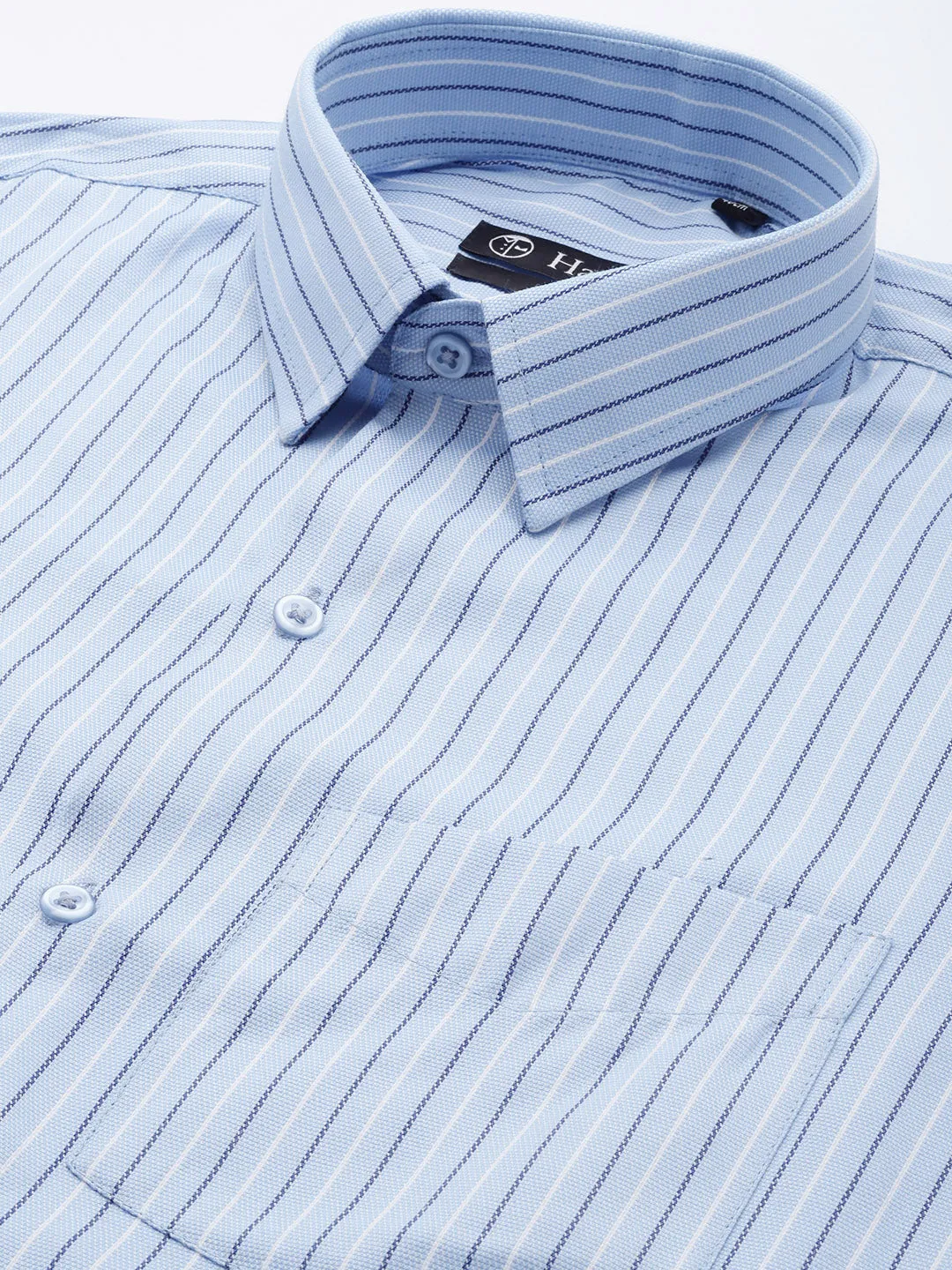 Men Blue Striped Cotton Rich Slim Fit Formal Shirt