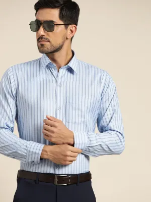 Men Blue Striped Cotton Rich Slim Fit Formal Shirt