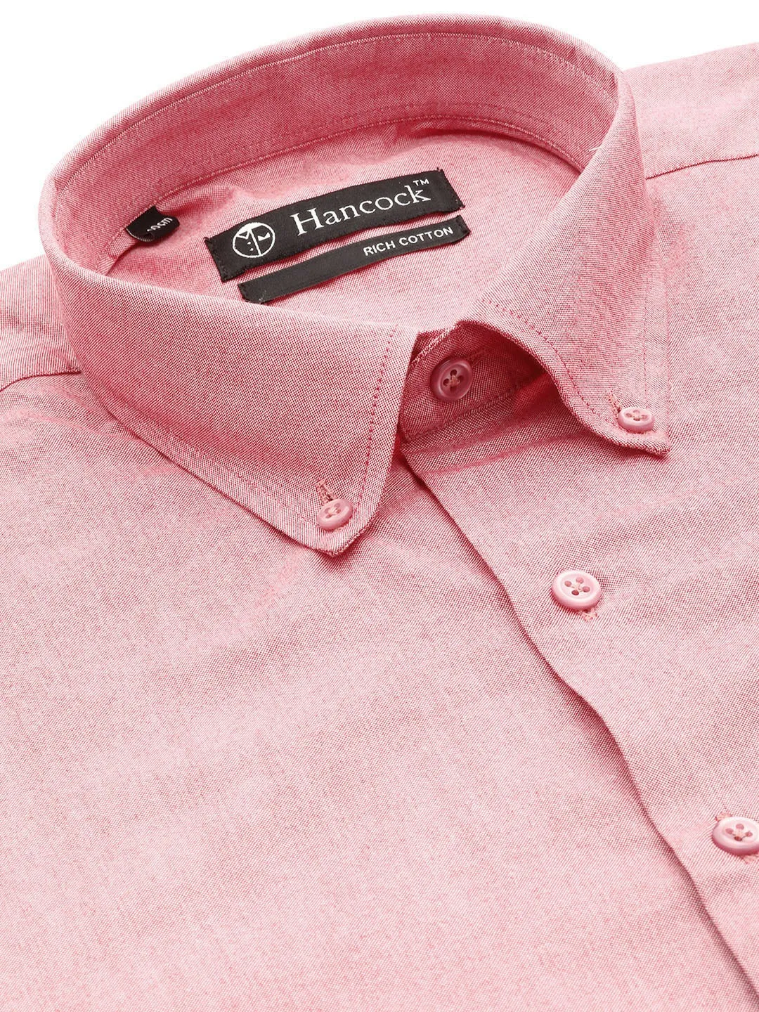 Men Coral Solid Chambray Button Down Collar Slim Fit Formal Shirt