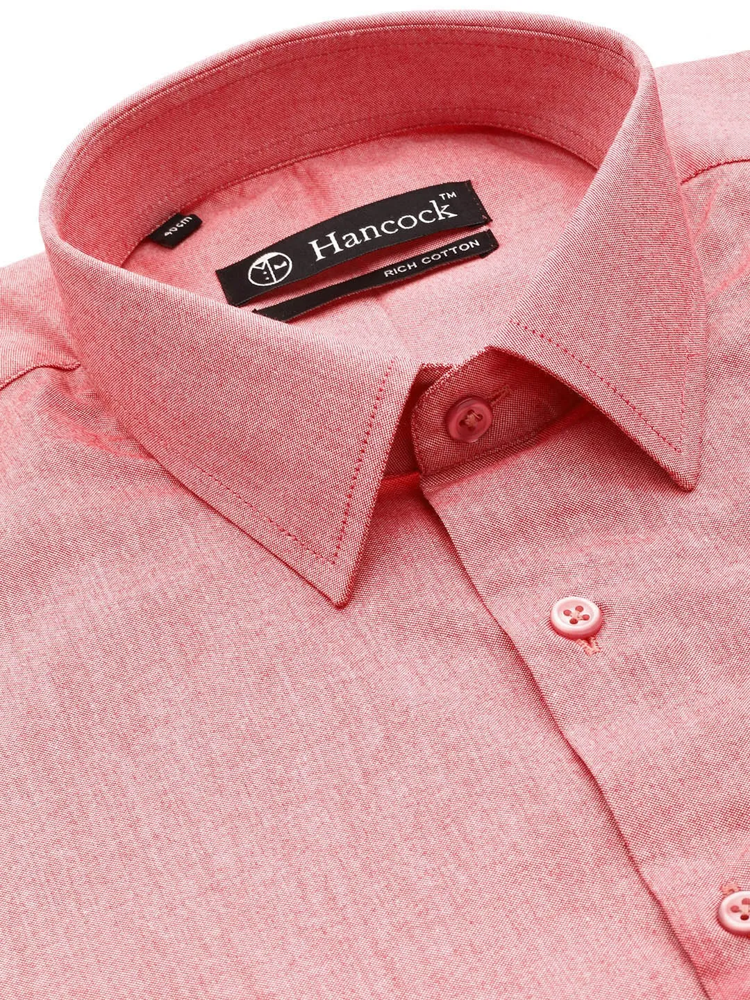 Men Coral Solid Chambray Short Sleeve Cotton Rich Slim Fit Formal Shirt