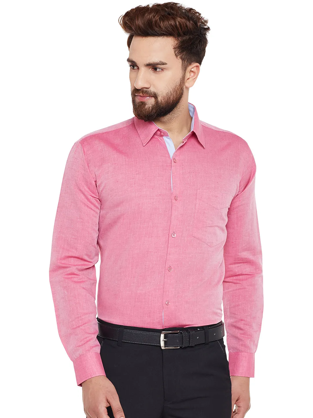 Men Coral Solids Pure Cotton Slim Fit Formal Shirt