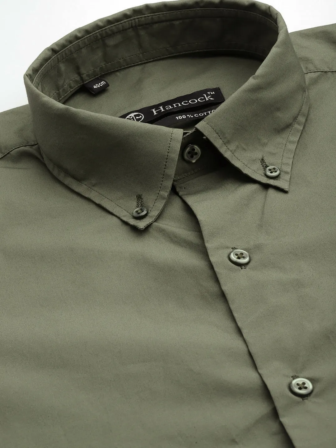Men Dark Green Solids Pure Cotton Slim Fit Formal Shirt