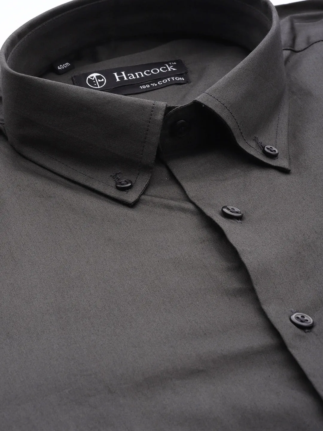 Men Dark Grey Solid Satin Pure Cotton Slim Fit Formal Shirt