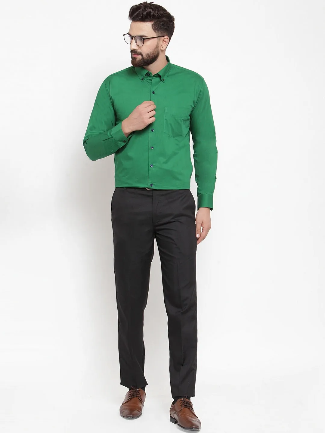 Men Forest Green Solids Pure Cotton Slim Fit Formal Shirt
