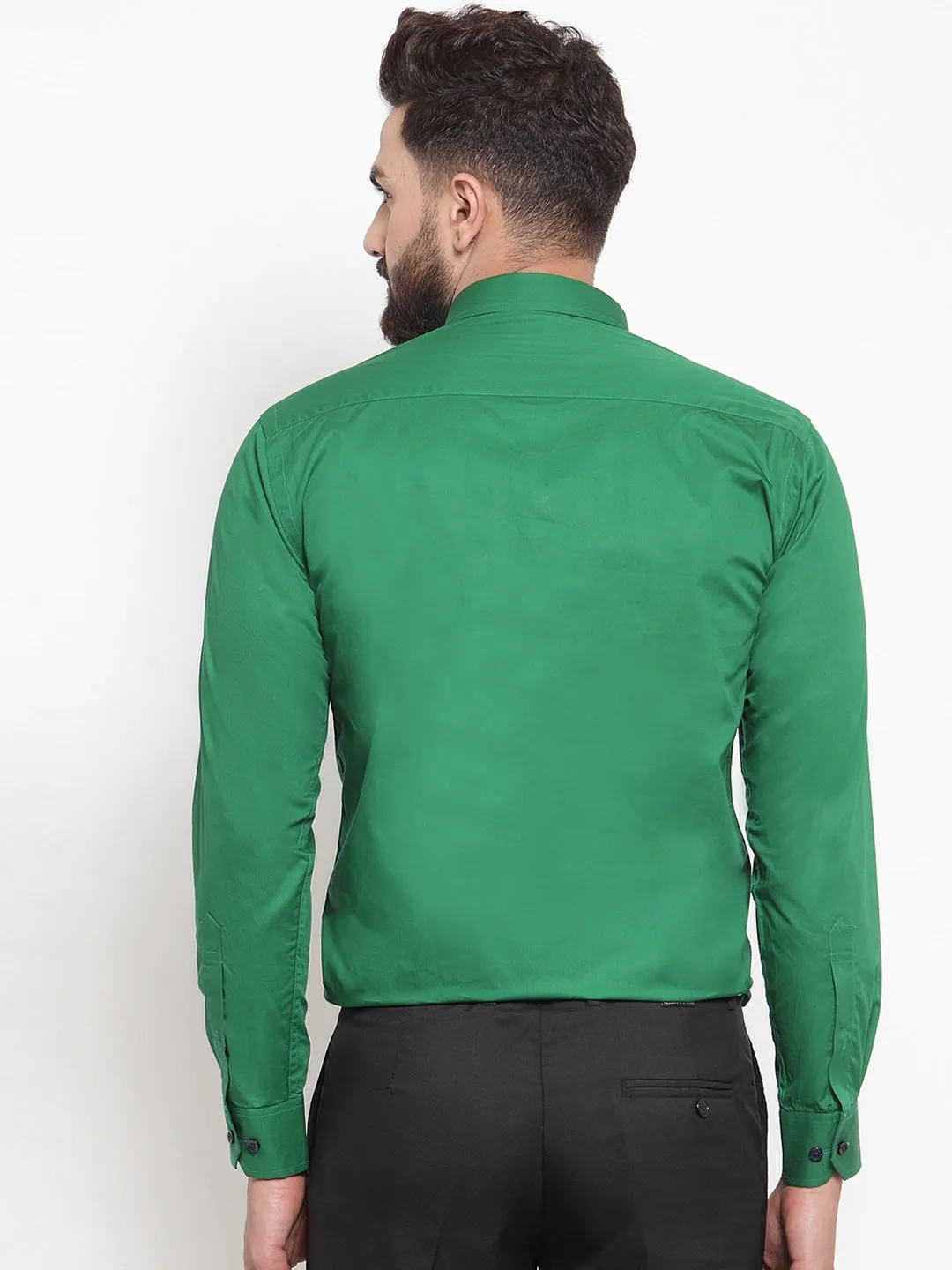 Men Forest Green Solids Pure Cotton Slim Fit Formal Shirt