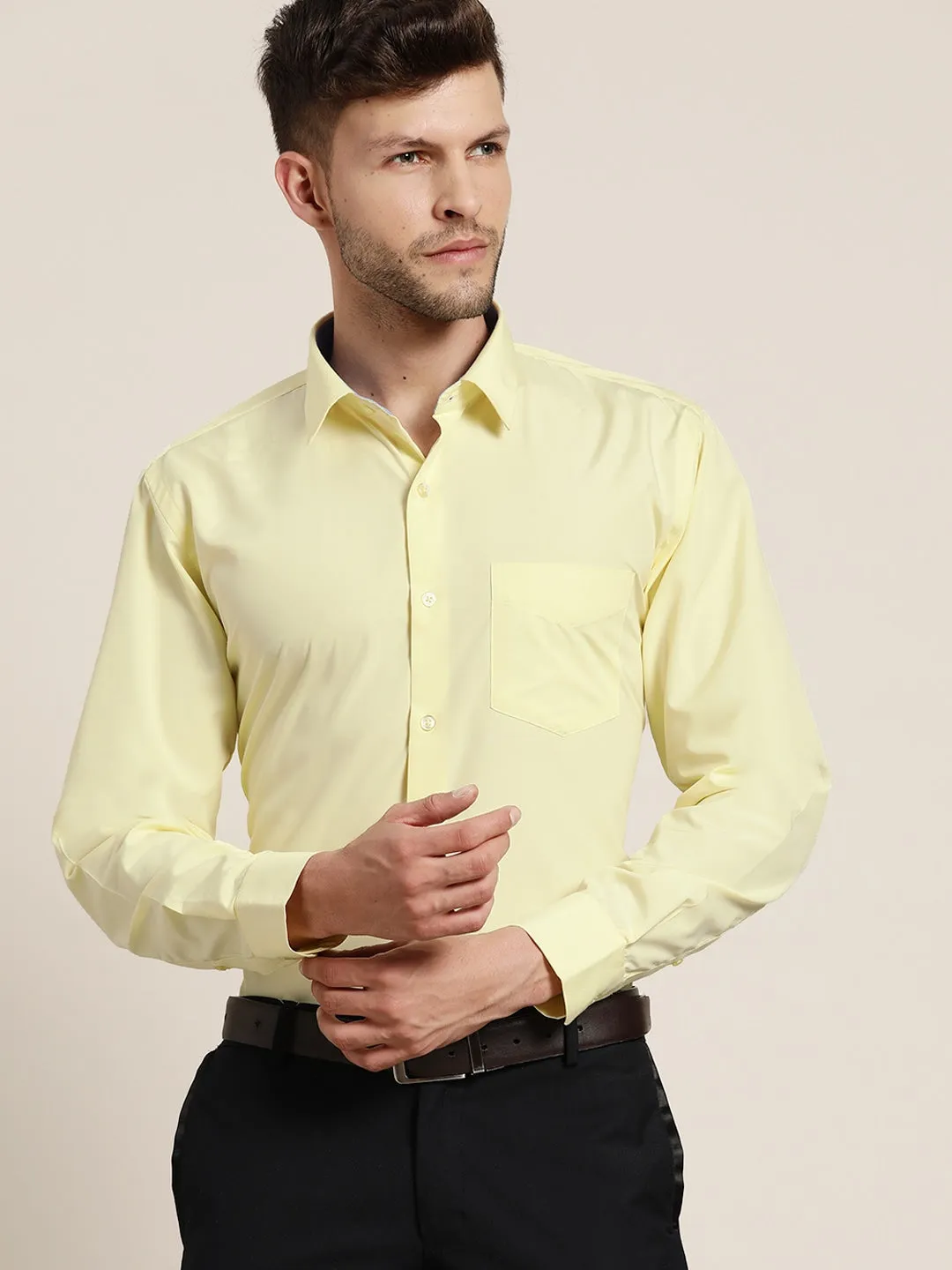 Men Lemon Solids Slim Fit Formal Shirt