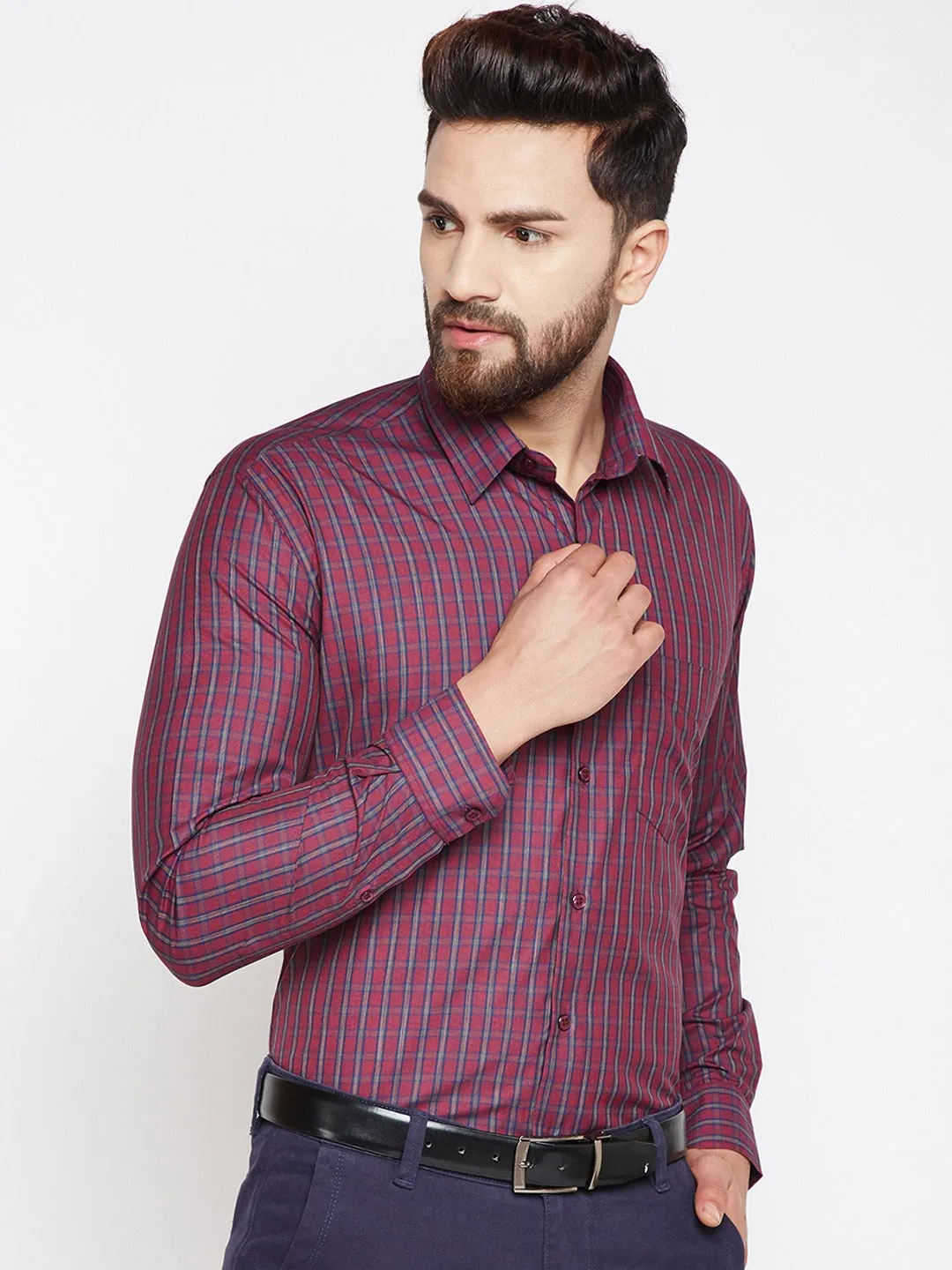 Men Maroon Prints Cotton Rich Slim Fit Formal Shirt