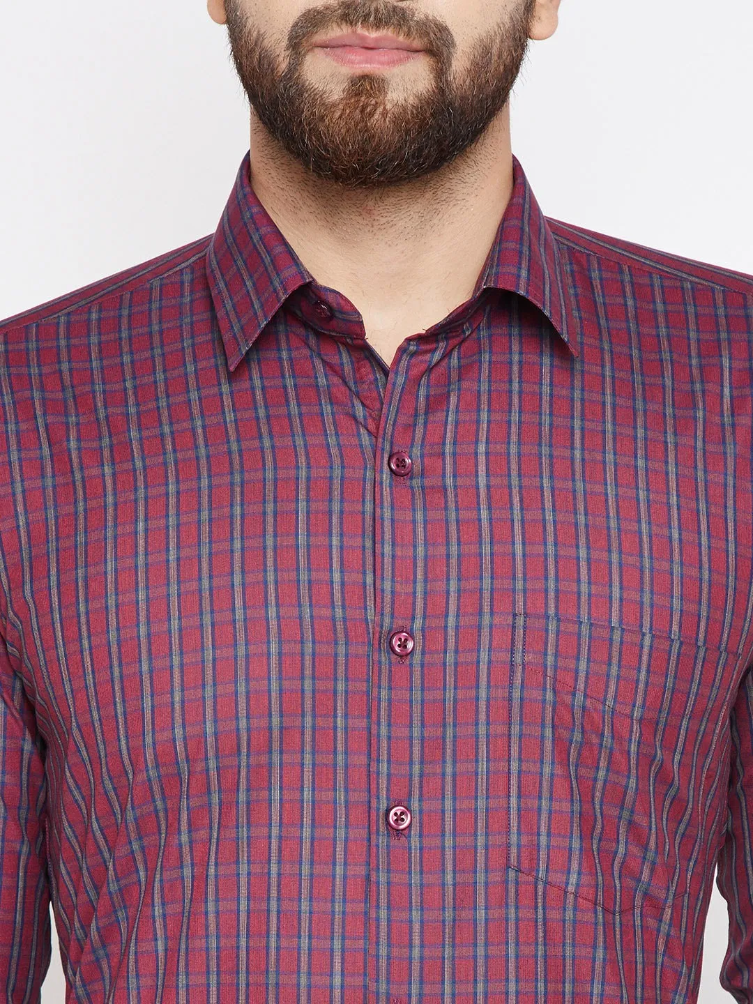 Men Maroon Prints Cotton Rich Slim Fit Formal Shirt
