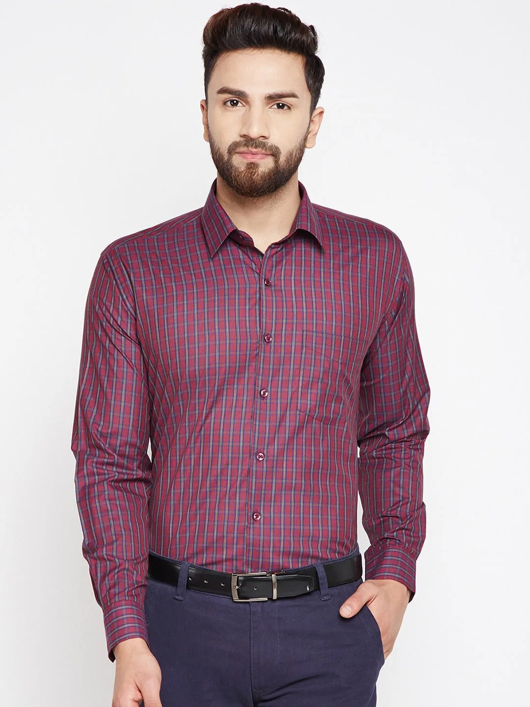 Men Maroon Prints Cotton Rich Slim Fit Formal Shirt