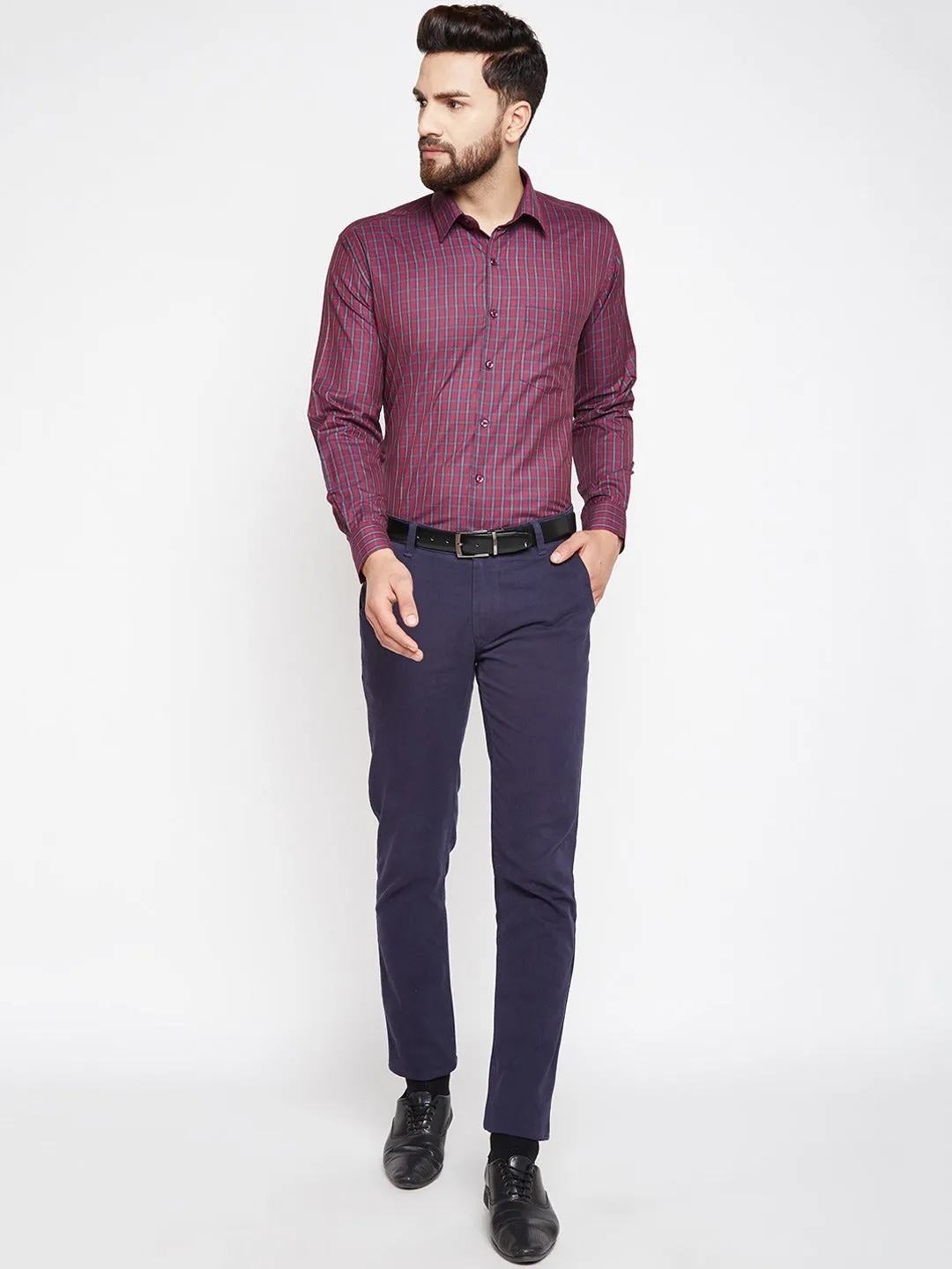 Men Maroon Prints Cotton Rich Slim Fit Formal Shirt