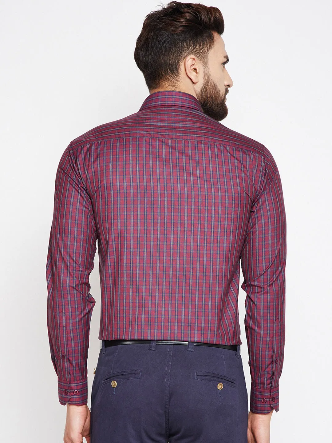 Men Maroon Prints Cotton Rich Slim Fit Formal Shirt
