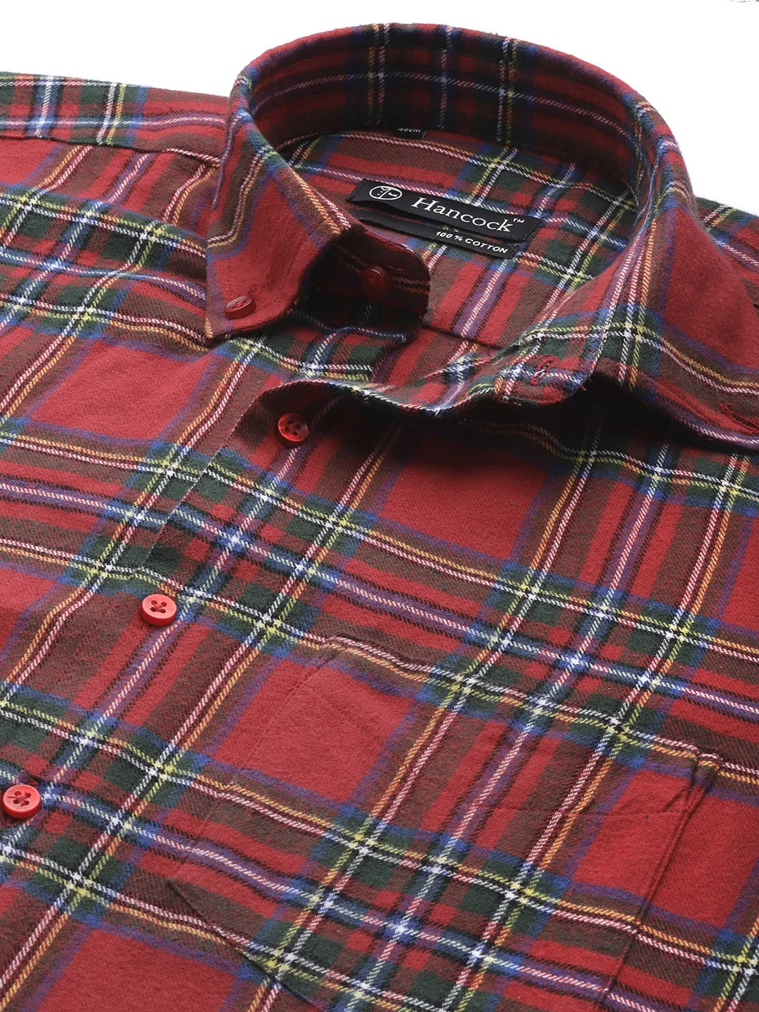 Men Red & Green Checked Pure Cotton Slim Fit Casual Shirt