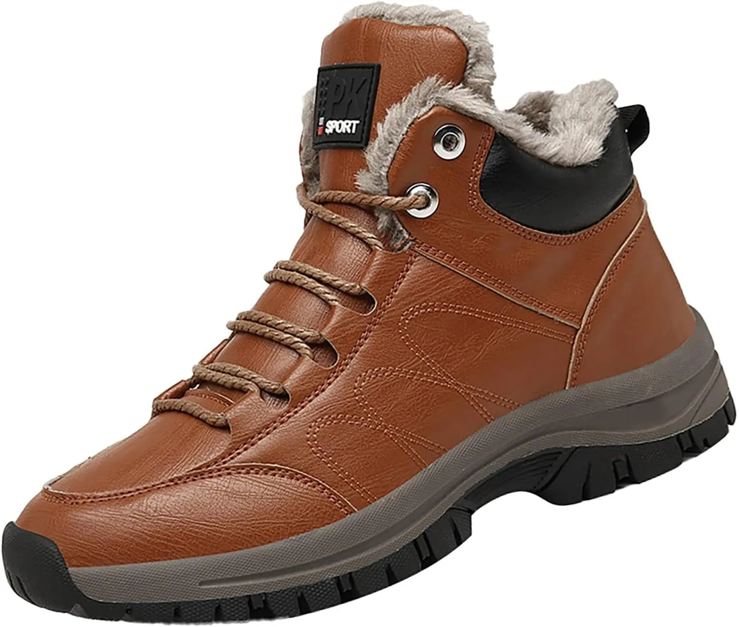 Men Work Boots Slip On Hiking Sneakers Warm Fur Lined Womens Safety Shoes Non Steel Toe Waterproof Outdoor Shoes Lightweight Hike Grounded Footwear
