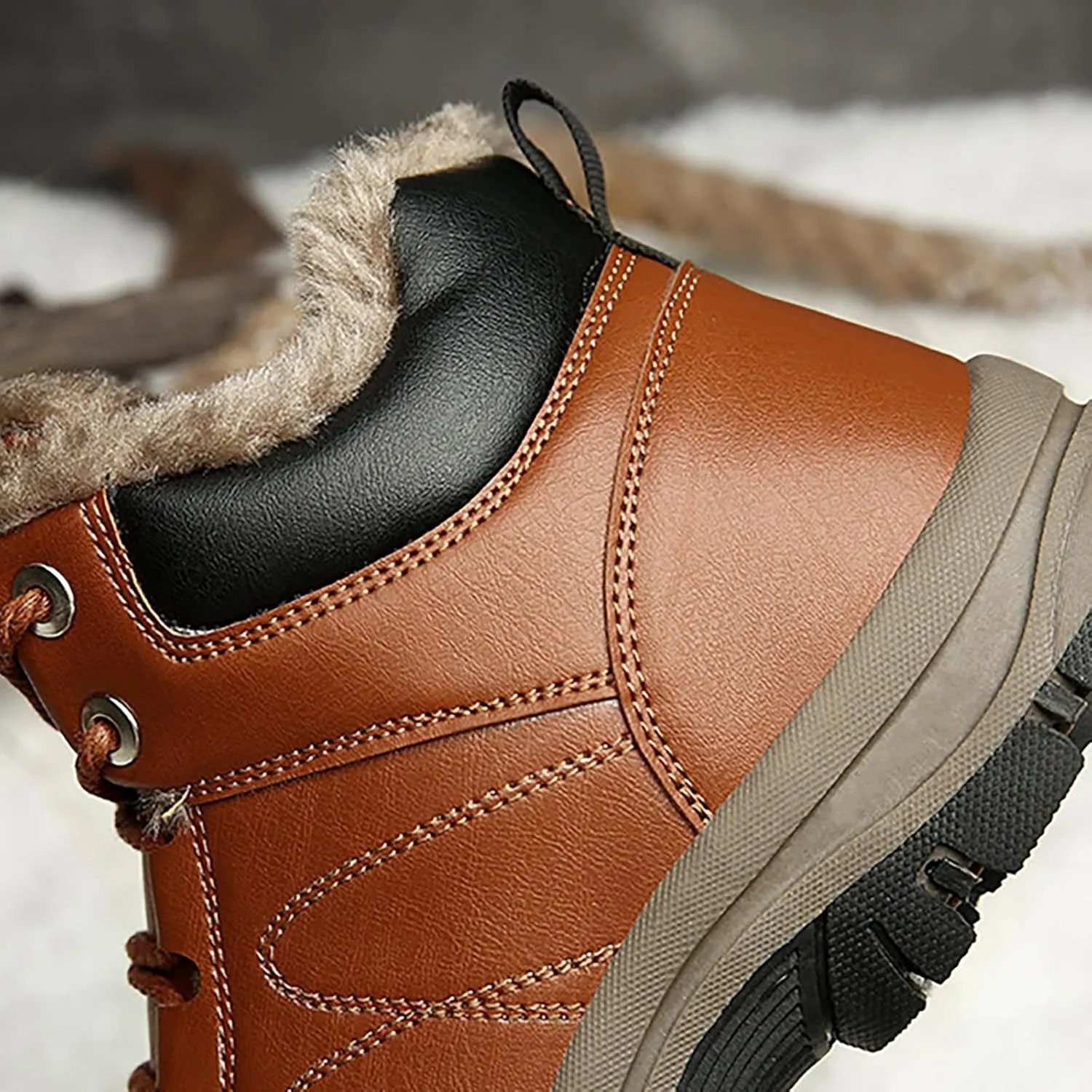 Men Work Boots Slip On Hiking Sneakers Warm Fur Lined Womens Safety Shoes Non Steel Toe Waterproof Outdoor Shoes Lightweight Hike Grounded Footwear