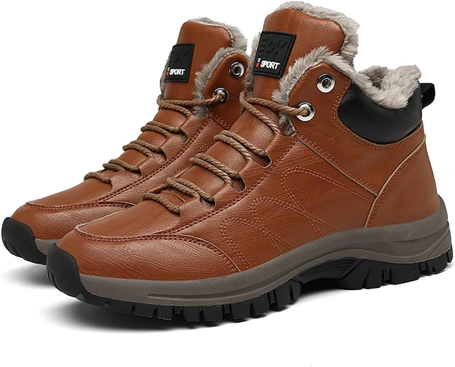 Men Work Boots Slip On Hiking Sneakers Warm Fur Lined Womens Safety Shoes Non Steel Toe Waterproof Outdoor Shoes Lightweight Hike Grounded Footwear