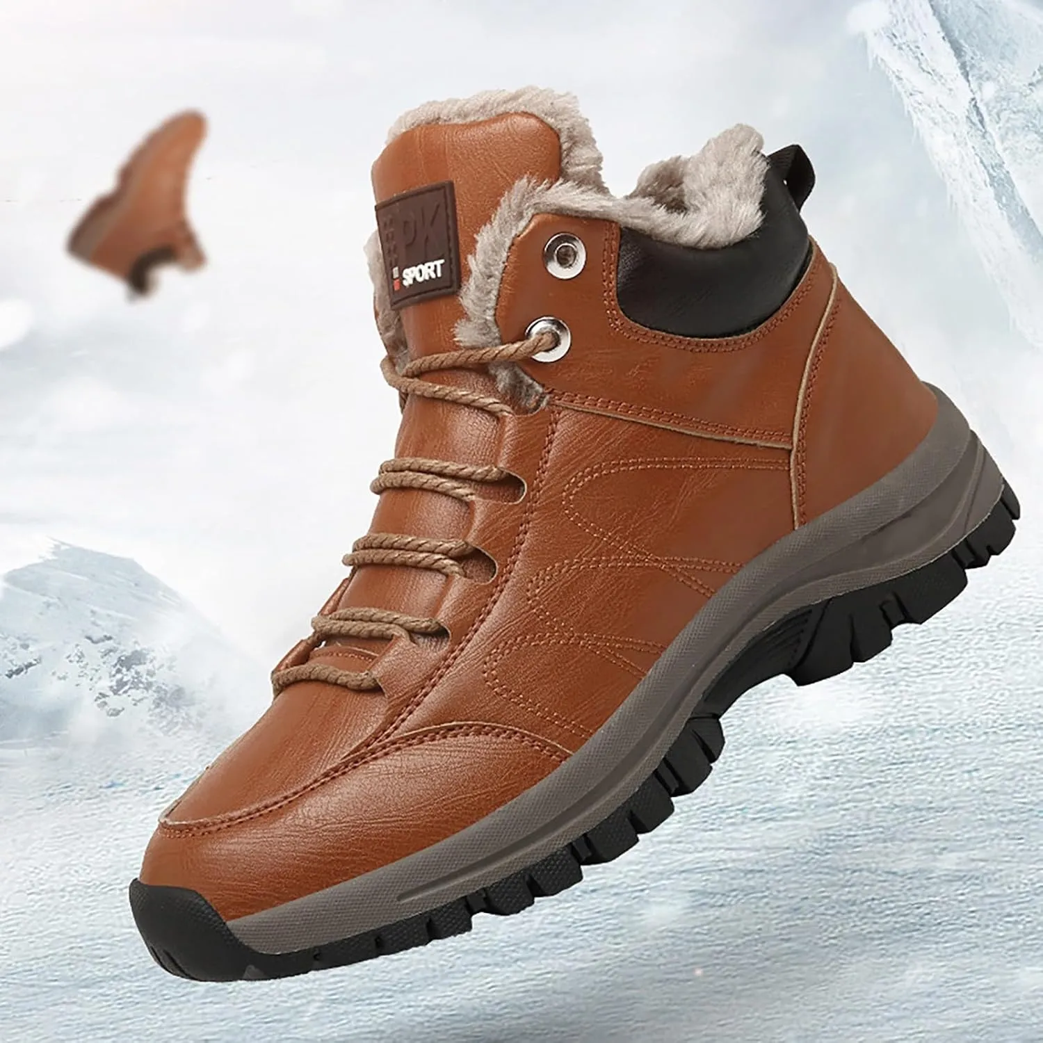 Men Work Boots Slip On Hiking Sneakers Warm Fur Lined Womens Safety Shoes Non Steel Toe Waterproof Outdoor Shoes Lightweight Hike Grounded Footwear