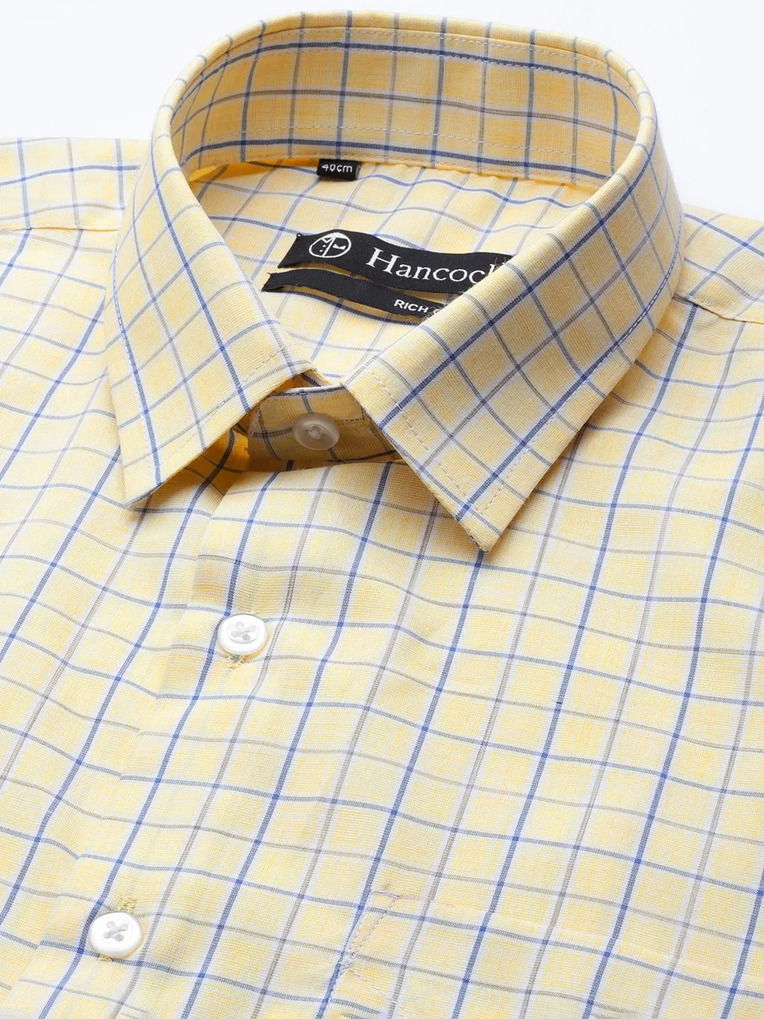 Men Yellow Checks Cotton Rich Slim Fit Formal Shirt