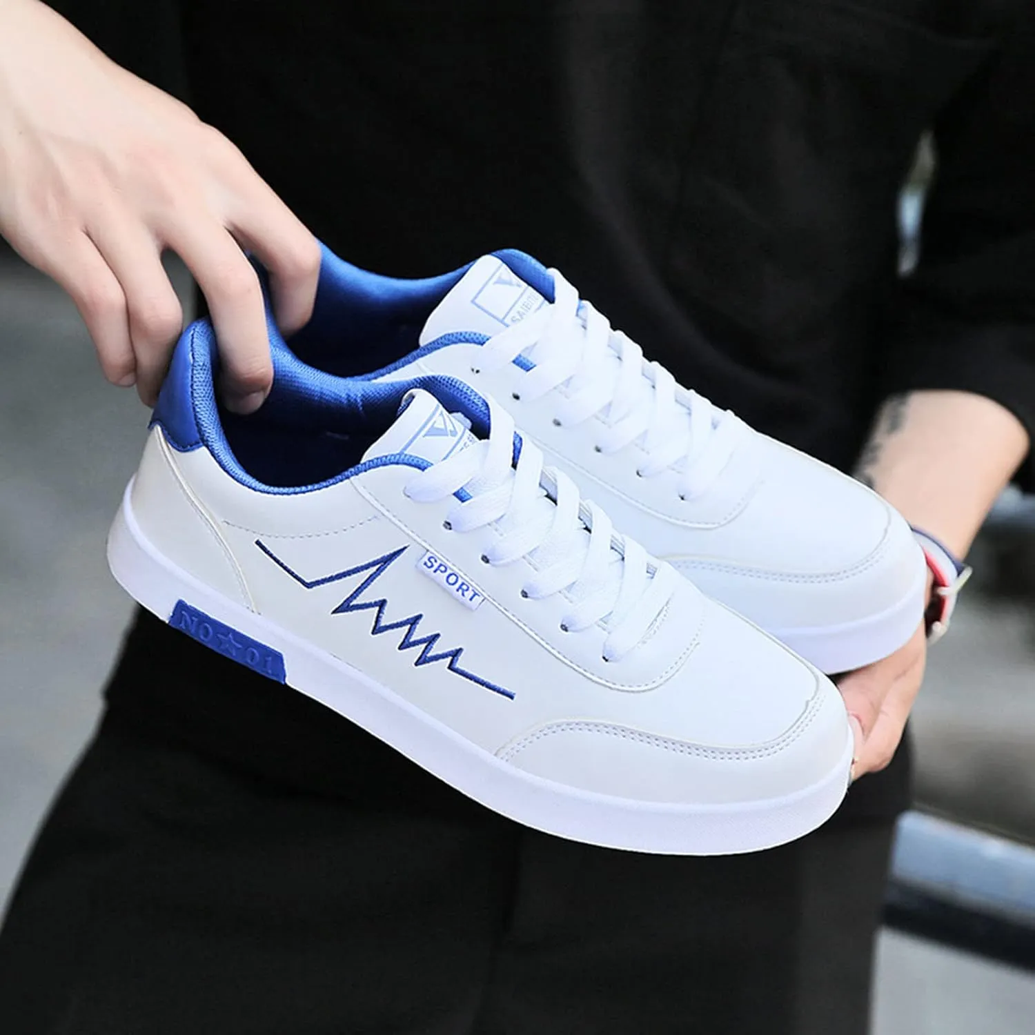 Mens Casual Walking Shoes with Simple Painting,Low Top Lace Up Waterproof Non-Slip Skate Shoes for Men Cool Boys,Comfy Flat Sneakers for Daily Walking Standing Work Footwear