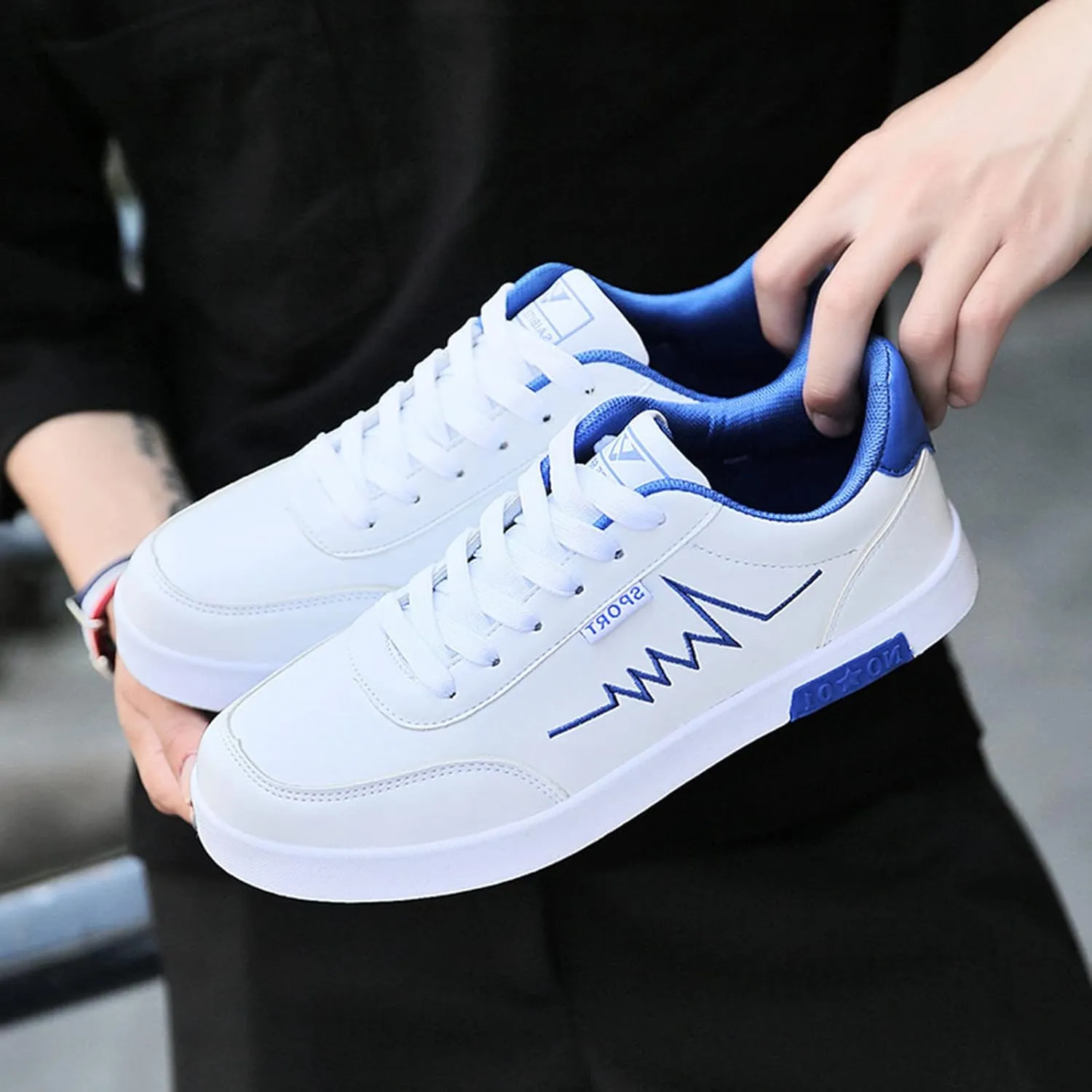 Mens Casual Walking Shoes with Simple Painting,Low Top Lace Up Waterproof Non-Slip Skate Shoes for Men Cool Boys,Comfy Flat Sneakers for Daily Walking Standing Work Footwear